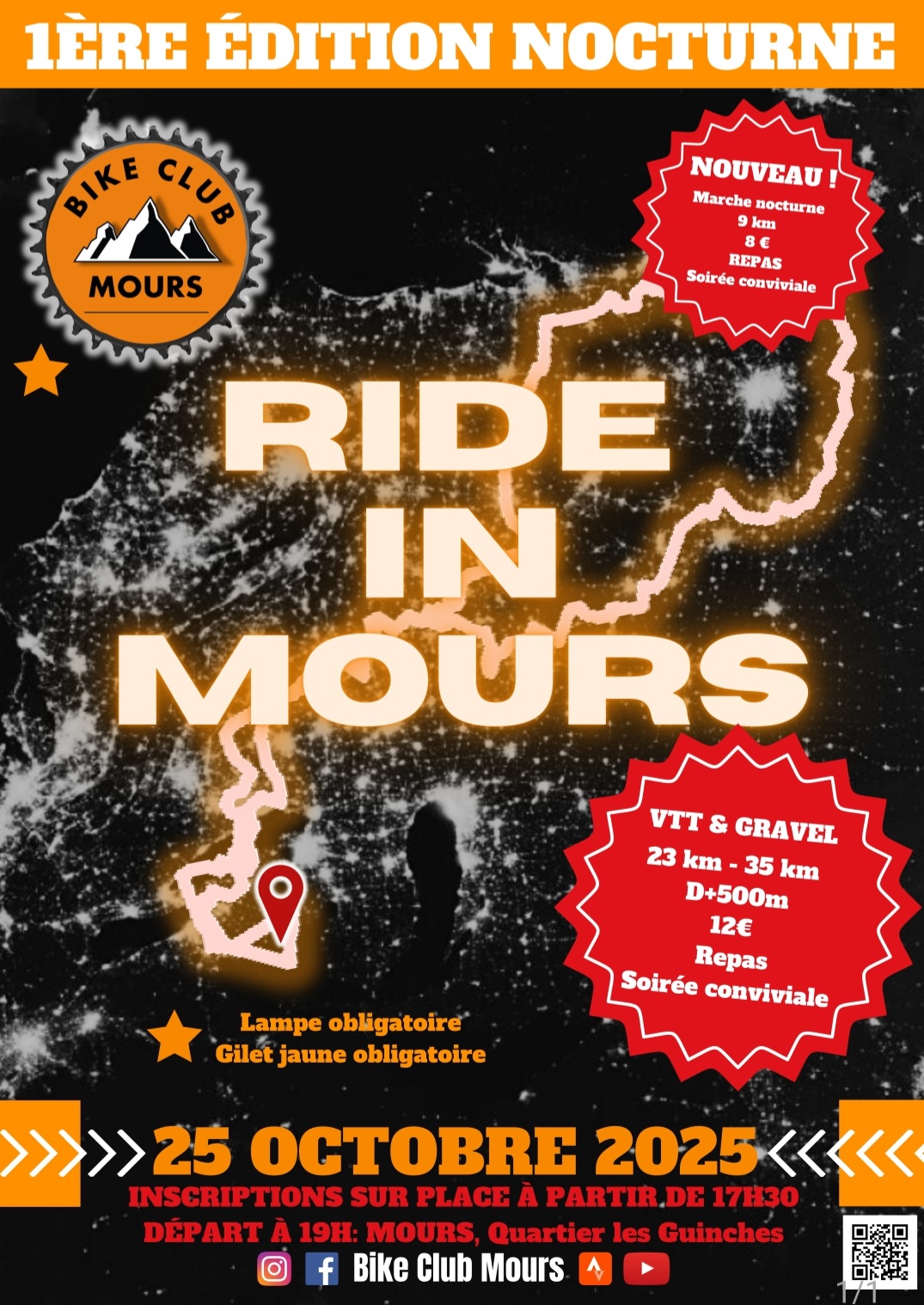 Affiche de Première RIDE in MOURS (Randonnée nocturne) (1ère édition) à Mours-Saint-Eusèbe