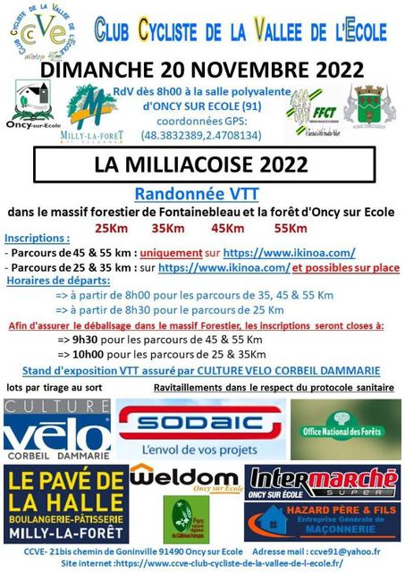 Affiche de La 16ème Milliacoise - VTT - (17ème édition) à Oncy-sur-Ecole