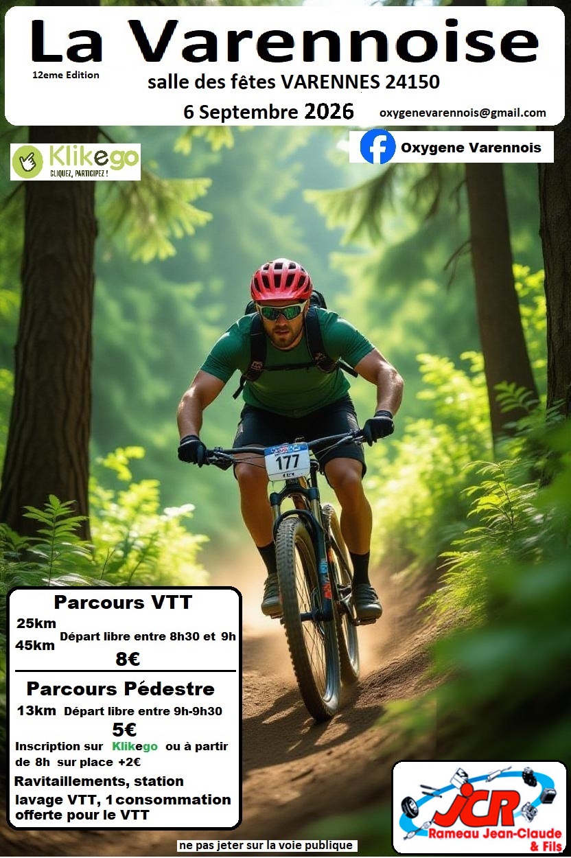 Affiche de La 12ème Varennoise rando VTT Varennes 24150 à Varennes