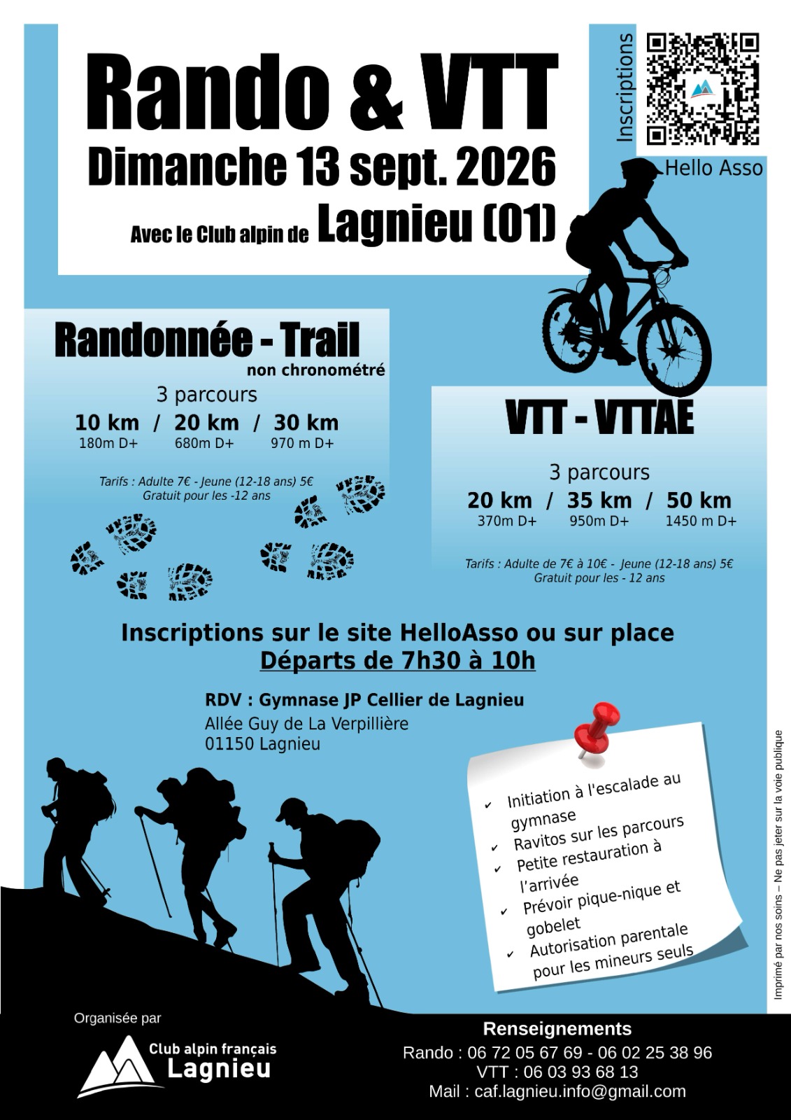 Affiche de VTT, Trail et Randonnée du Club Alpin de Lagnieu (13ème édition) à Lagnieu