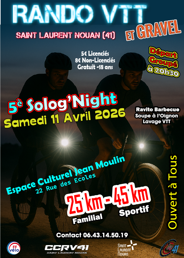 Affiche de 5è SOLOGNIGHT - Rando VTT Gravel Nocturne (5ème édition) à Saint-Laurent-Nouan