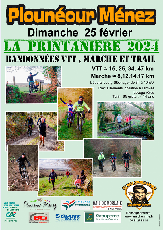 Affiche de "La printanière" randonnée VTT et pédestre dans les monts d' Arrée (17ème édition) à Plounéour-Ménez