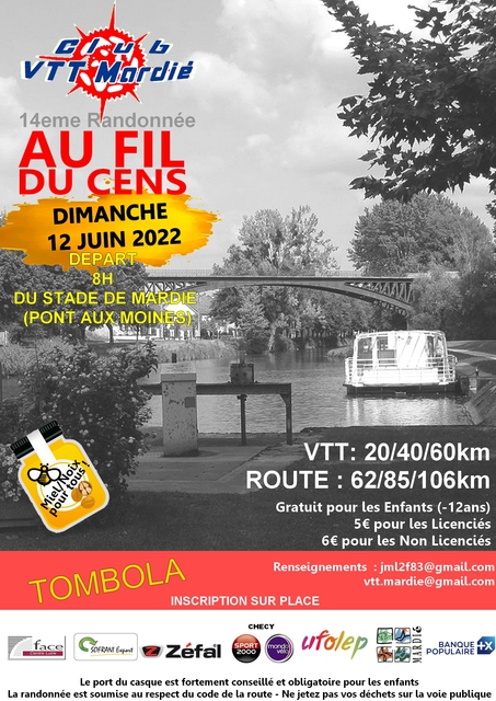 Affiche de "15 ème  Au fils du Cens - RDV entre Loire et forêts", VTT, Gravel et Route (14ème  édition) à Mardié