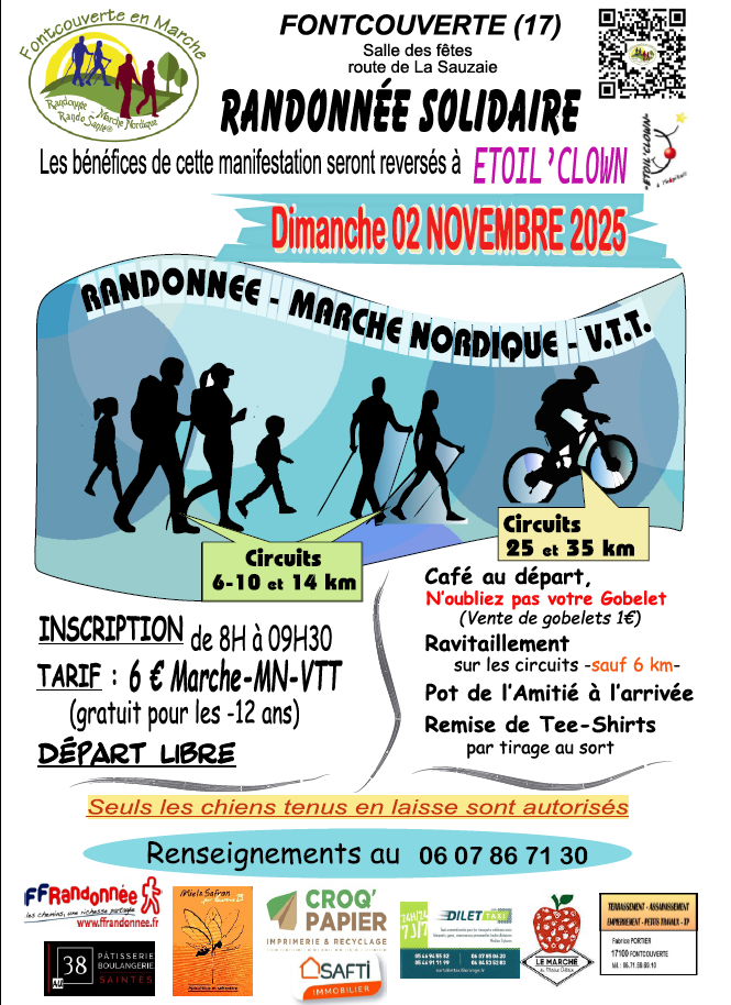 Affiche de La 15ème Randonnée Solidaire au profit d'ETOIL'CLOWN à Fontcouverte