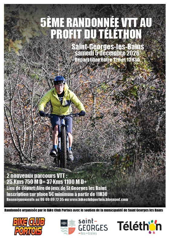 Affiche de La 5ème Randonnée VTT au profit du téléthon à Saint-Georges-les-Bains