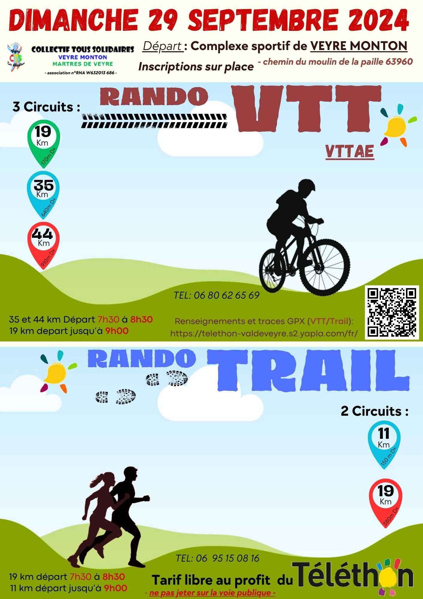 Affiche de Rando VTT pour le téléthon à Veyre-Monton