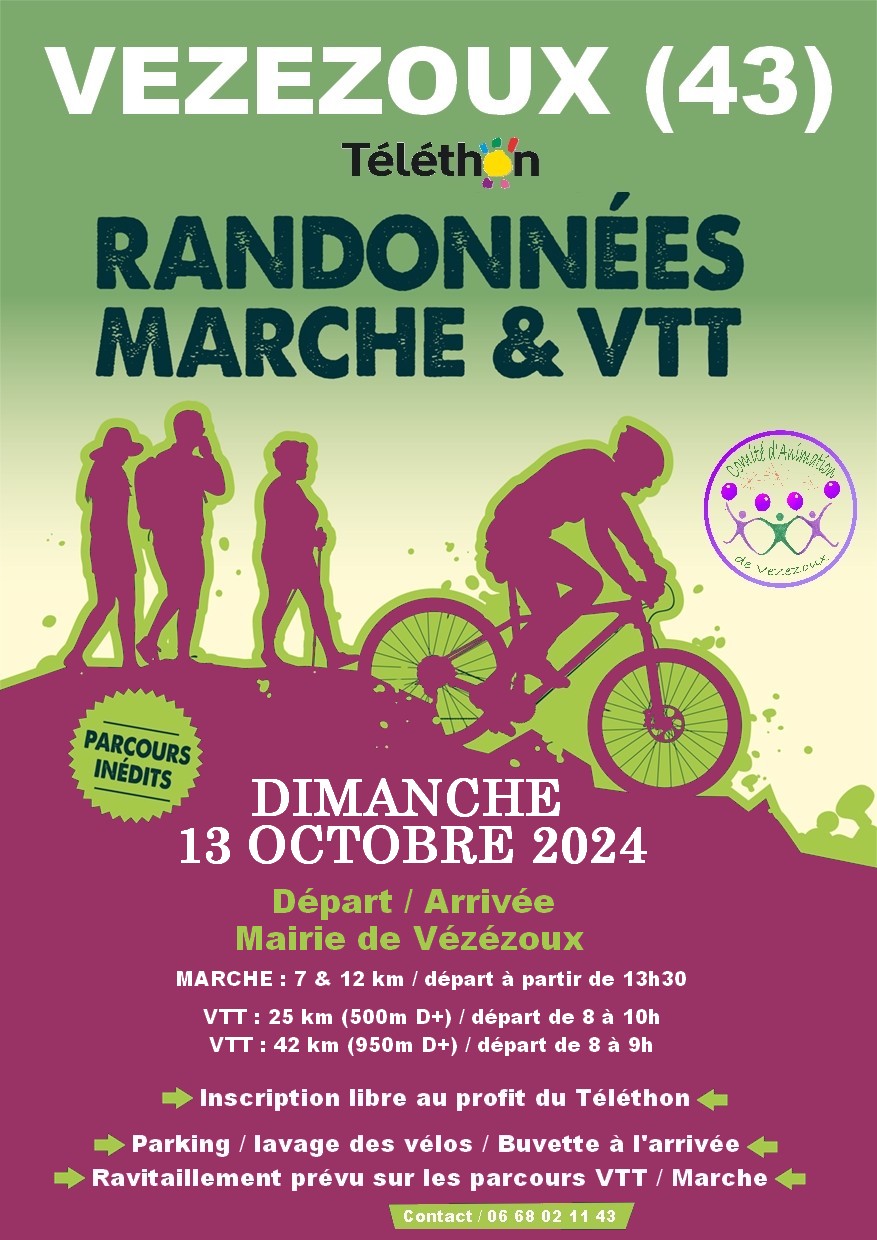 Affiche de La 7ème Randonnées VTT / pédestre au profit du Téléthon à Vézézoux