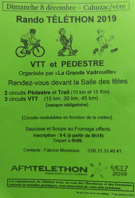 Affiche de  Randonnée VTT et MARCHE du Téléthon 2021 à Cahuzac-sur-Vère