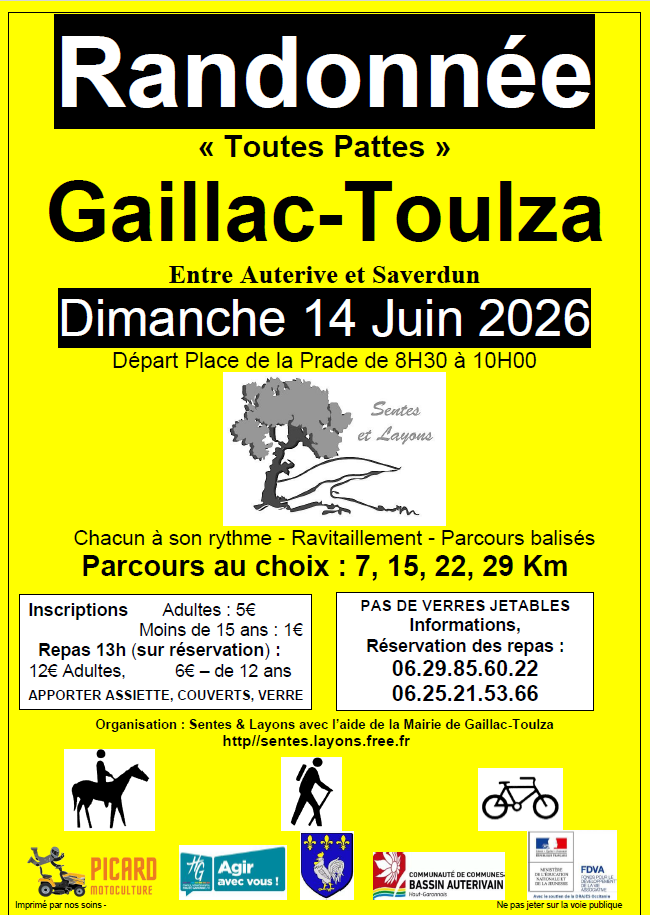 Affiche de La 29ème Randonnée "Toutes Pattes" A pieds, à VTT ou à Cheval à Gaillac-Toulza