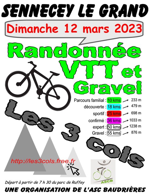 Affiche de Randonnée VTT et Gravel "Les 3 Cols" (4ème  édition) à Sennecey-le-Grand