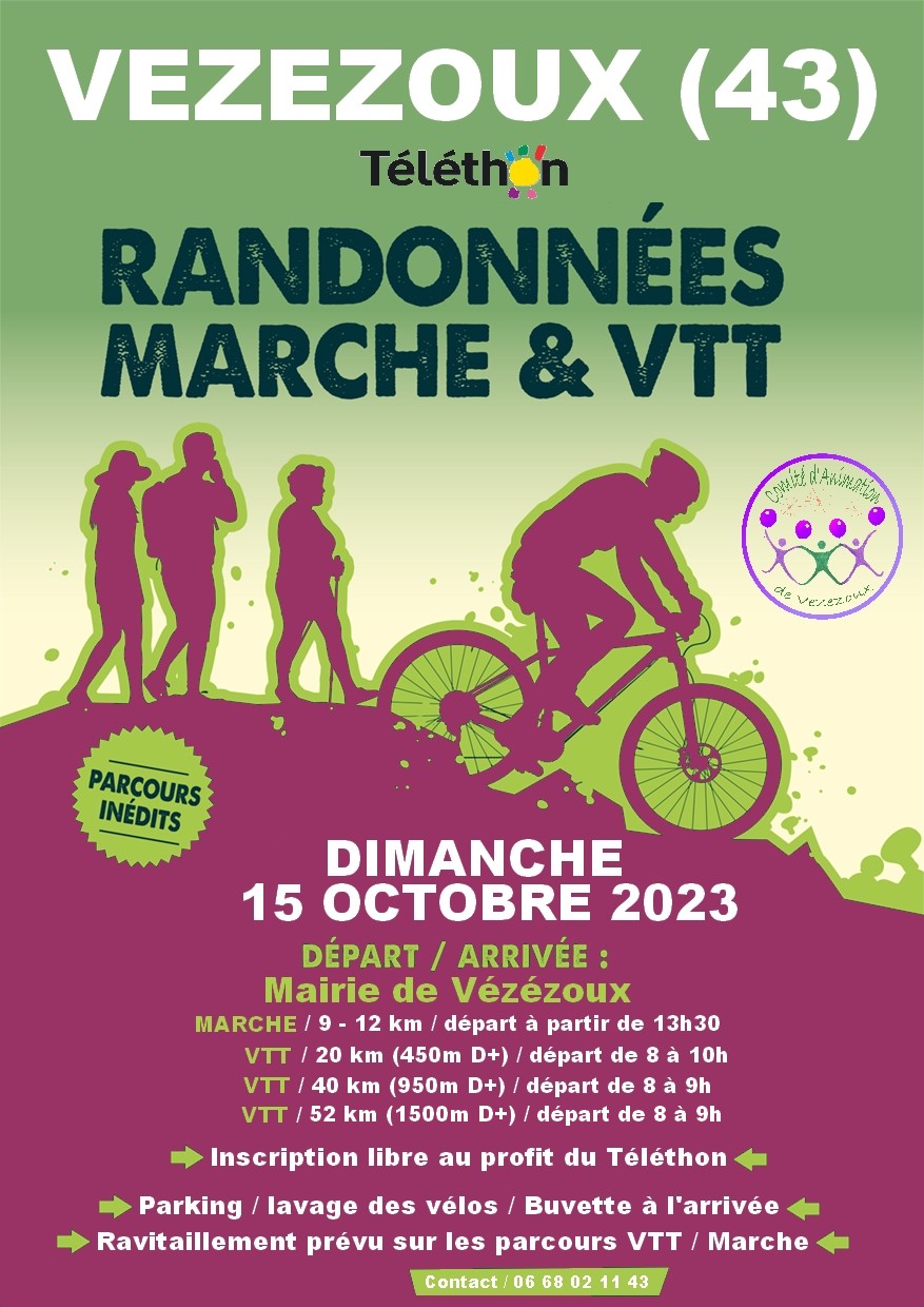 Affiche de La 6ème Randonnées VTT / pédestre au profit du Téléthon à Vézézoux