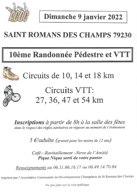 Affiche de 10ème randonnée pédestre et VTT (10ème  édition) à Saint-Romans-des-Champs