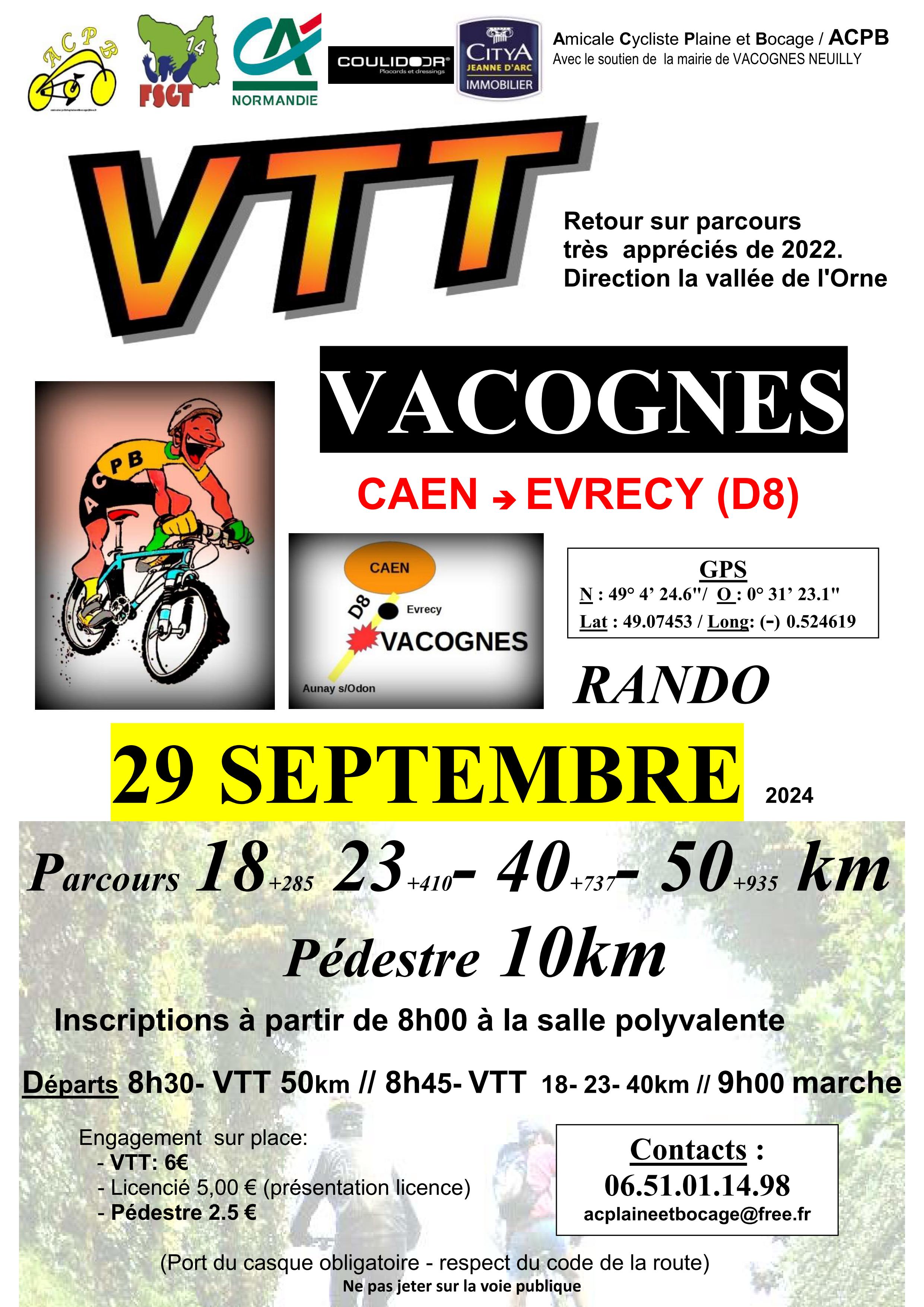 Affiche de Randonnées VTT- & marche à VACOGNES-NEUILLY (14210) à Neuilly-le-Malherbe