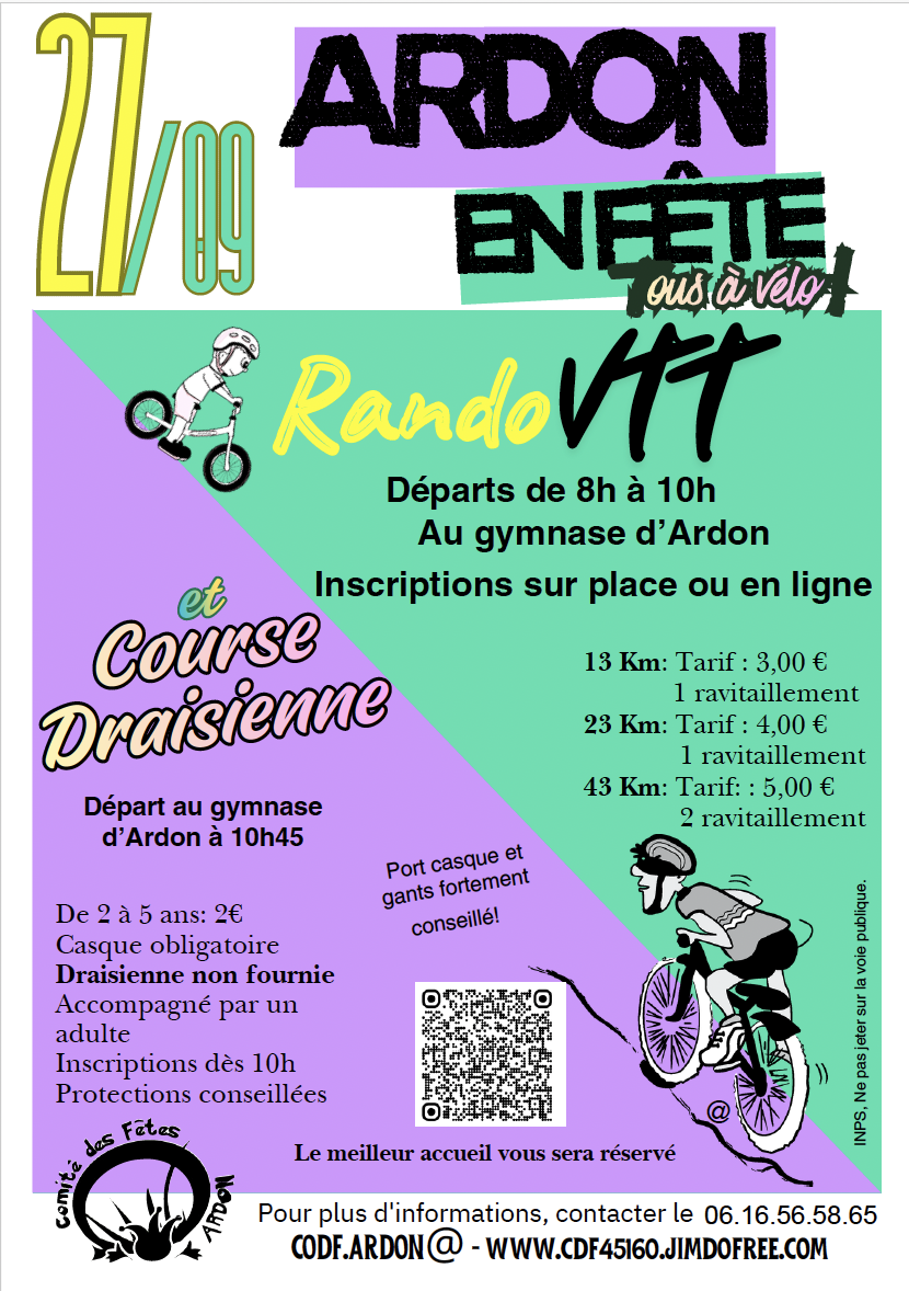 Affiche de La 17ème Randonnée VTT ARDON EN FETE, Tous à vélo à Ardon
