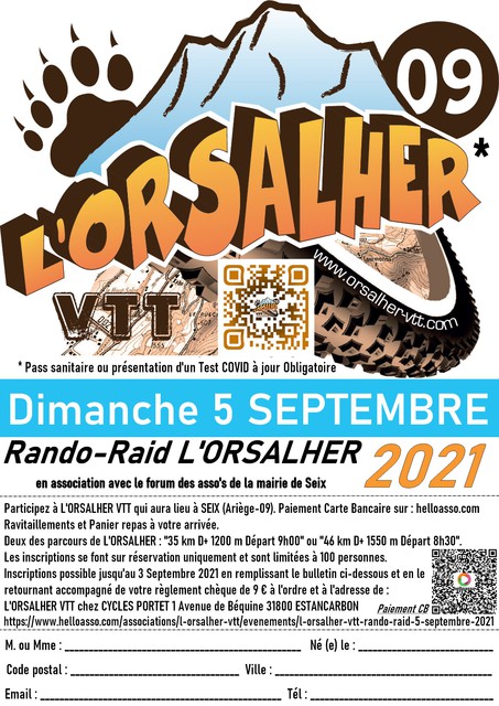 Affiche de L'Orsalher VTT (12ème édition) à Soueix-Rogalle, le dimanche 3 Juillet 2022 (11ème  édition) à Seix