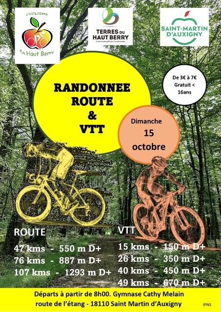 Affiche de La 9ème randonnée Route et VTT des Terres du HAUT BERRY à Saint-Martin-d'Auxigny