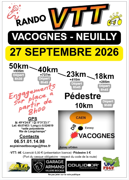 Affiche de Randonnées VTT- & marche à VACOGNES-NEUILLY (14210) à Neuilly-le-Malherbe