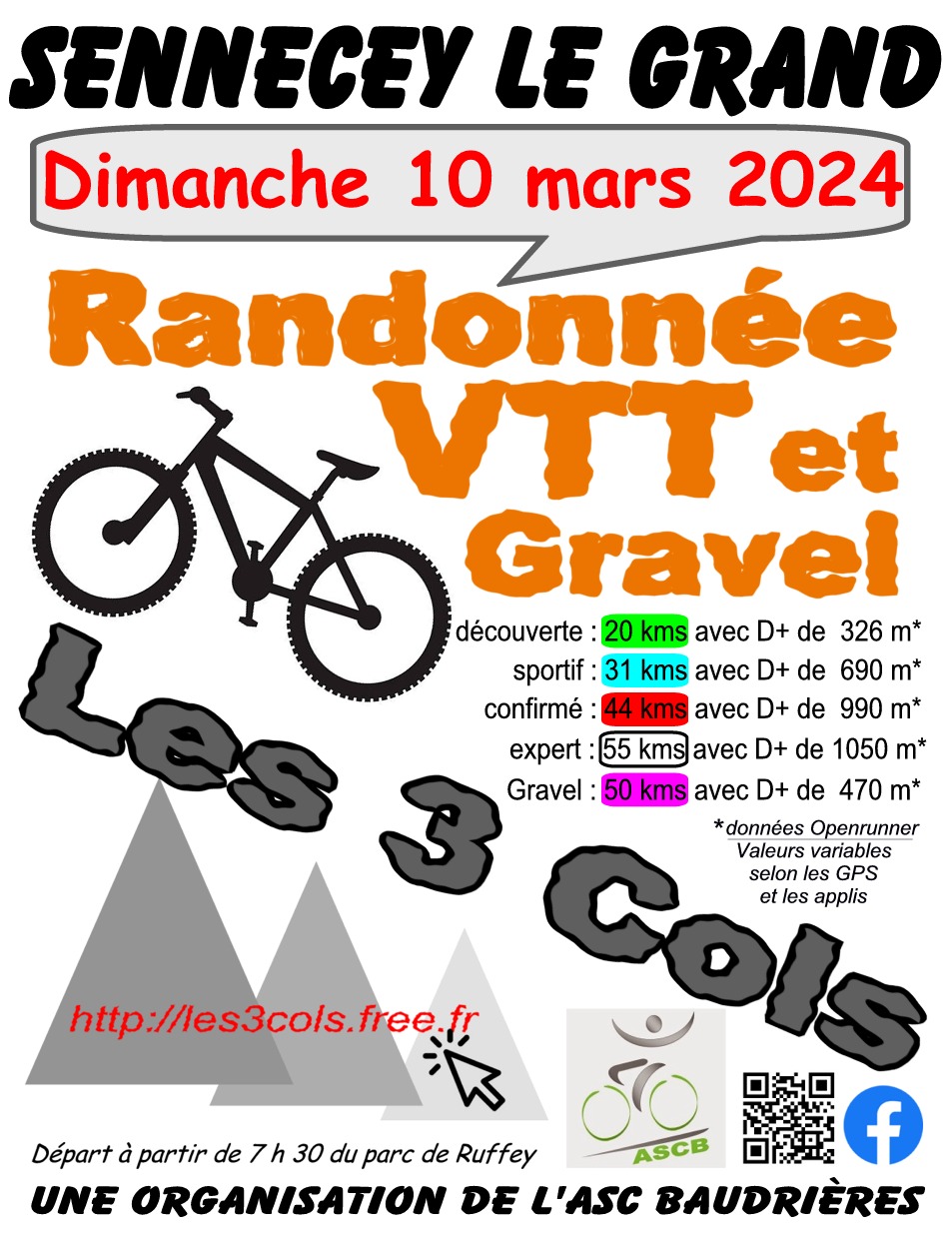 Affiche de La 5ème Randonnée VTT et Gravel "Les 3 Cols" à Sennecey-le-Grand