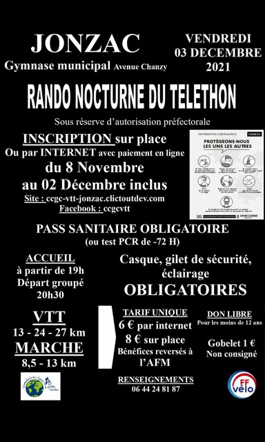 Affiche de RANDO NOCTURNE DU TELETHON (10ème  édition) à Jonzac