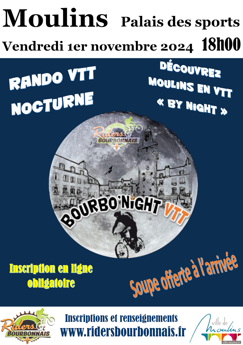 Affiche de La 5ème BOURBO'NIGHT VTT (Rando VTT Nocturne) à Moulins