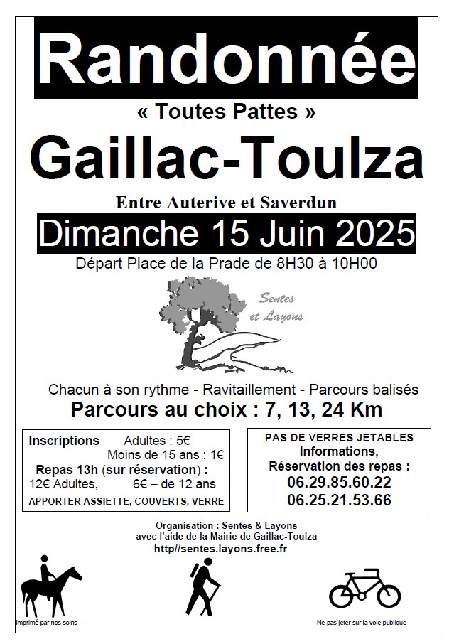 Affiche de La 28ème Randonnée "Toutes Pattes" A pieds, à VTT ou à Cheval à Gaillac-Toulza