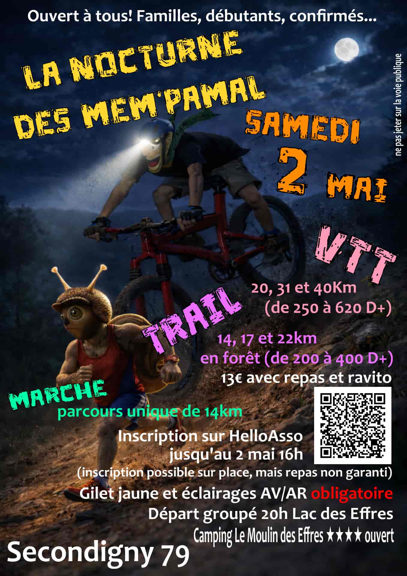 Affiche de La 8ème nocturne Mem'Pamal VTT / Trail / Marche à Secondigny