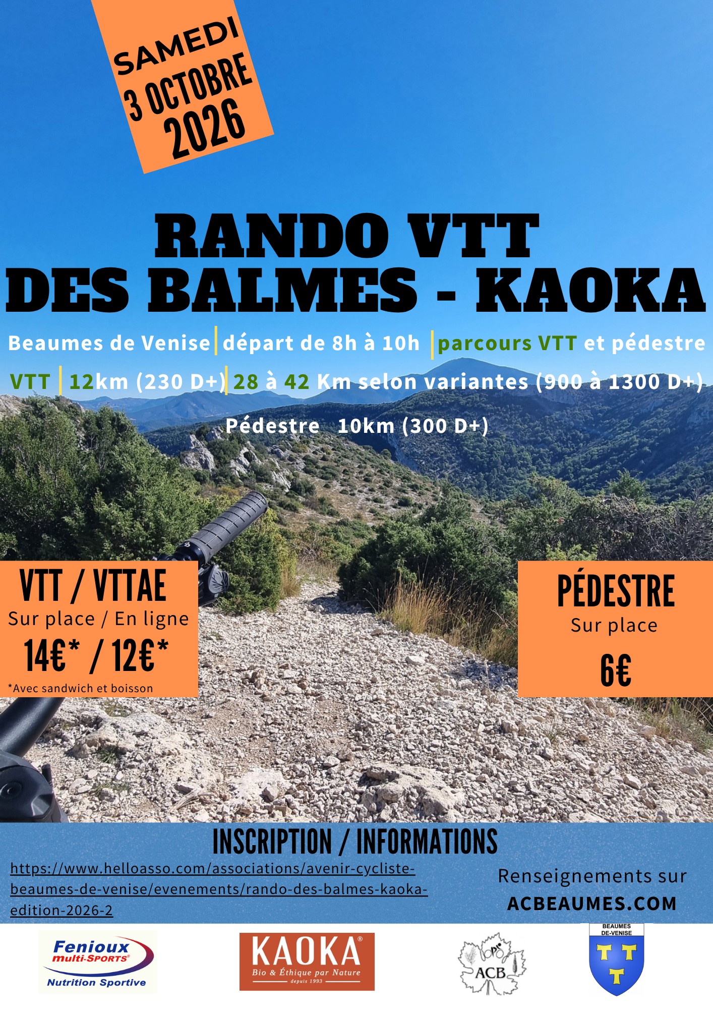 Affiche de La 3ème Rando des Balmes-Kaoka à Beaumes-de-Venise