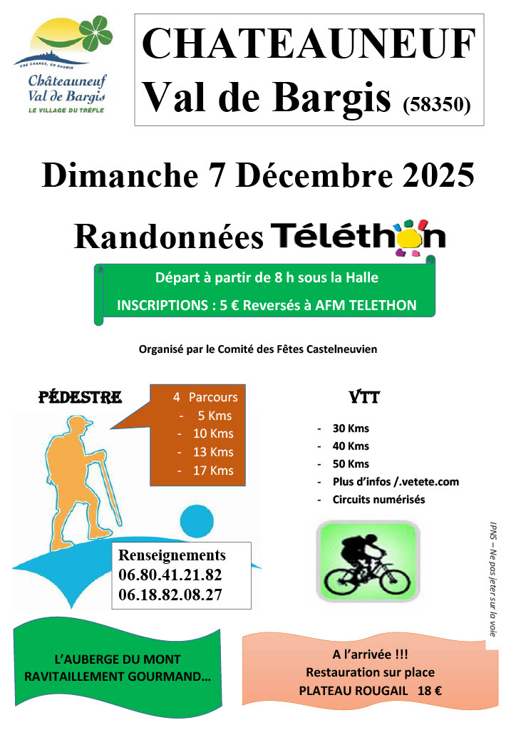 Affiche de La 10ème RANDOS VTT au profit du TELETHON "NOUVEAUX CIRCUITS" à Châteauneuf-Val-de-Bargis