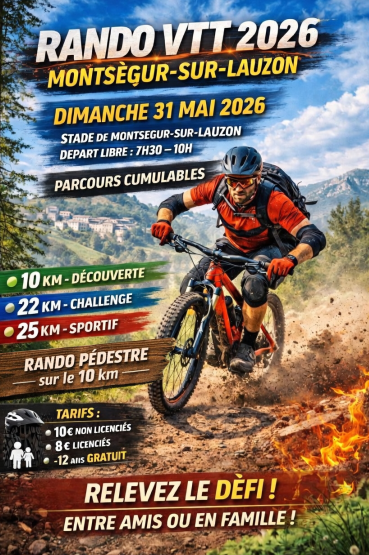 Affiche de La 26ème Rando VTT et marche à Montségur-sur-Lauzon