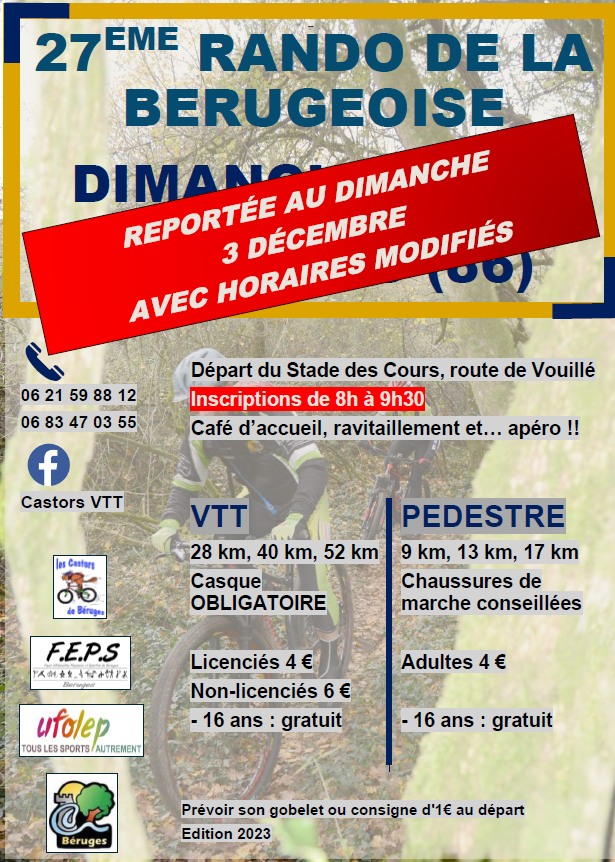 Affiche de La 27ème randonnée VTT et Pédestre de la BERUGEOISE à Béruges
