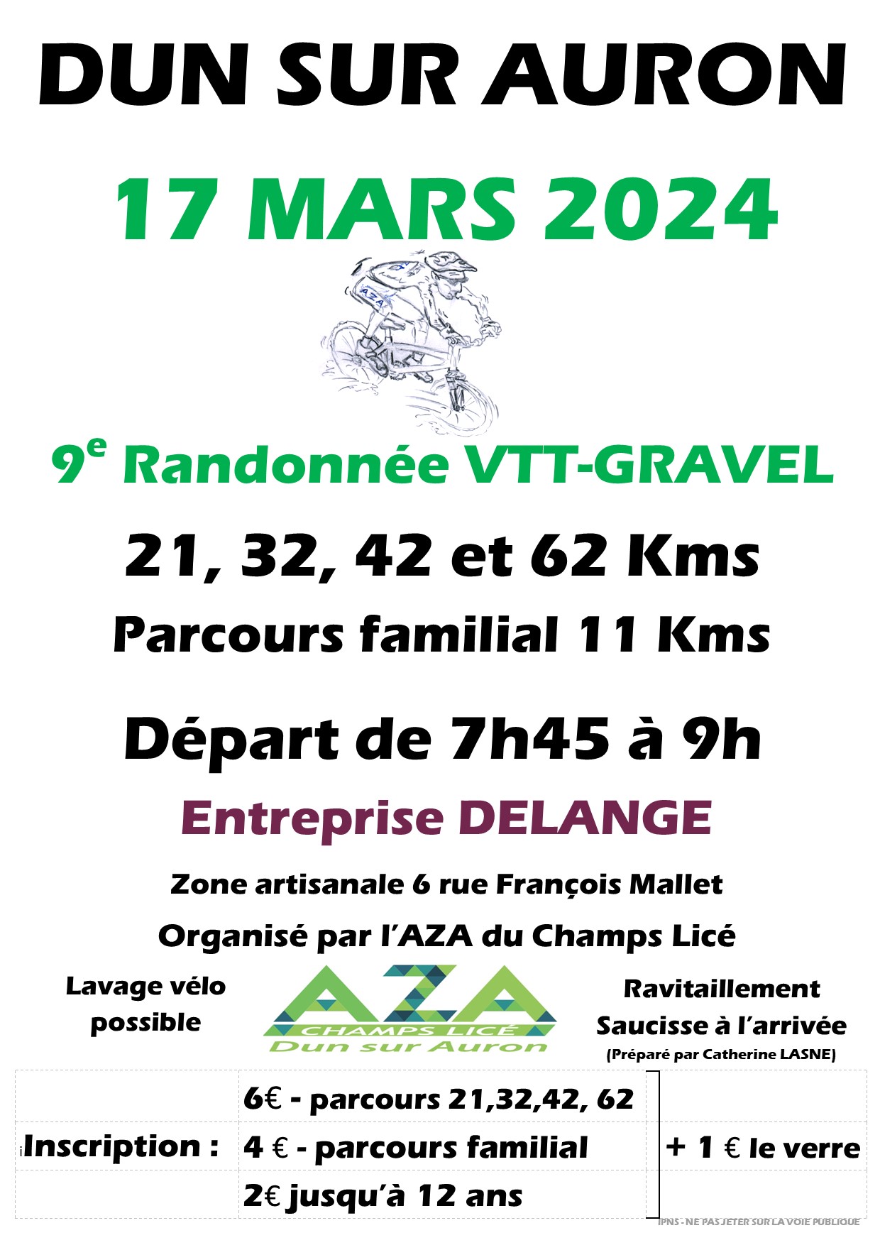 Affiche de La 9ème Randonnée VTT-GRAVEL de l'AZA du Champs lice à Dun-sur-Auron