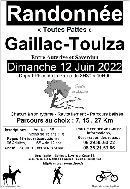 Affiche de Randonnée "Toutes Pattes" A pieds, à VTT ou à Cheval (25ème  édition) à Gaillac-Toulza
