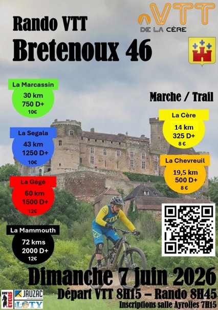 Affiche de La 25ème RANDO RAID VTT DE LA CERE à Bretenoux