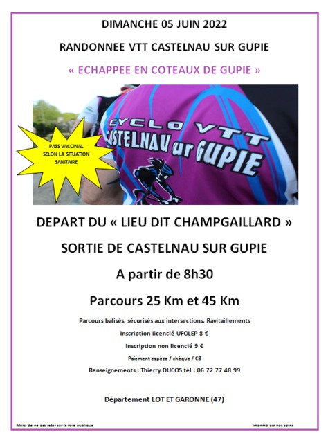 Affiche de  CASTELNAU SUR GUPIE "Echappée en coteaux de Gupie" (5ème  édition) à Castelnau-sur-Gupie