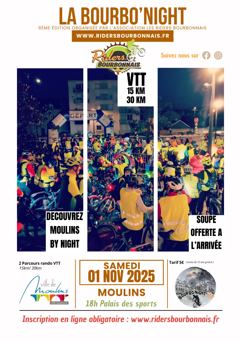 Affiche de La 6ème BOURBO'NIGHT VTT (Rando VTT Nocturne) à Moulins