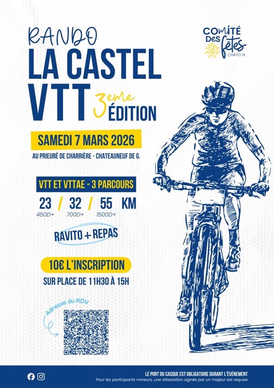Affiche de La 3ème Randonnée LA CASTEL VTT Comité des fêtes à Châteauneuf-de-Galaure