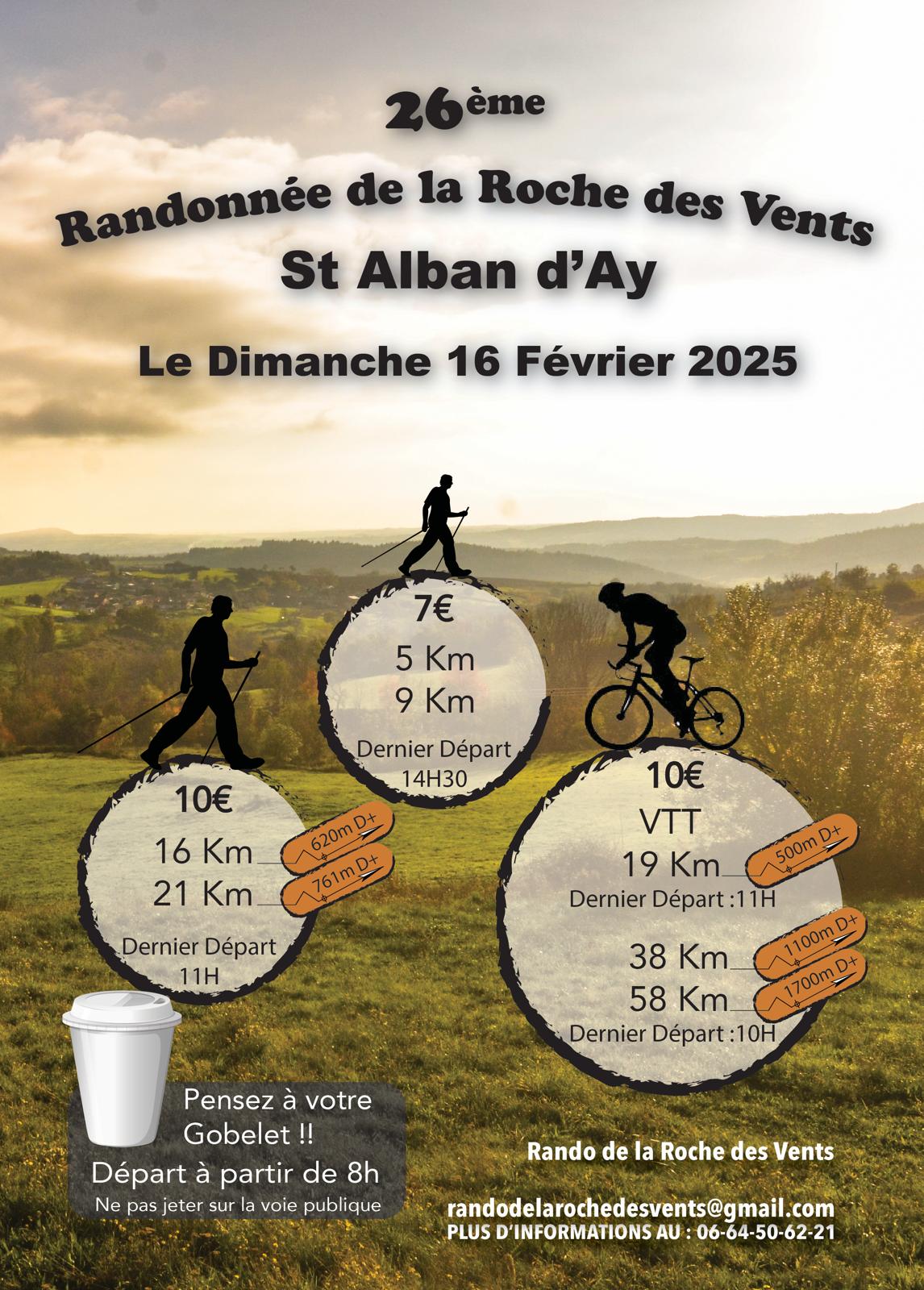 Affiche de La 25ème Randonnée de la Roche des Vents à Saint-Alban-d'Ay