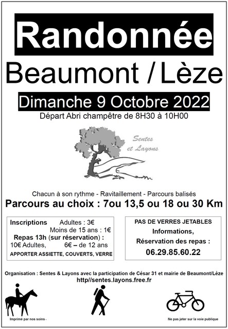 Affiche de Matinée de la randonnée Beaumont/Lèze (27ème  édition) à Beaumont-sur-Lèze