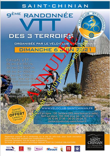 Affiche de Randonnée VTT des 3 Terroirs - ANNULEE (9ème  édition) à Saint-Chinian