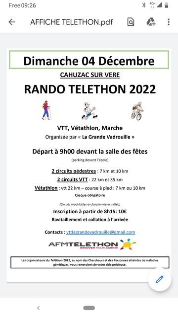 Affiche de  Randonnée VTT et MARCHE du Téléthon 2021 à Cahuzac-sur-Vère