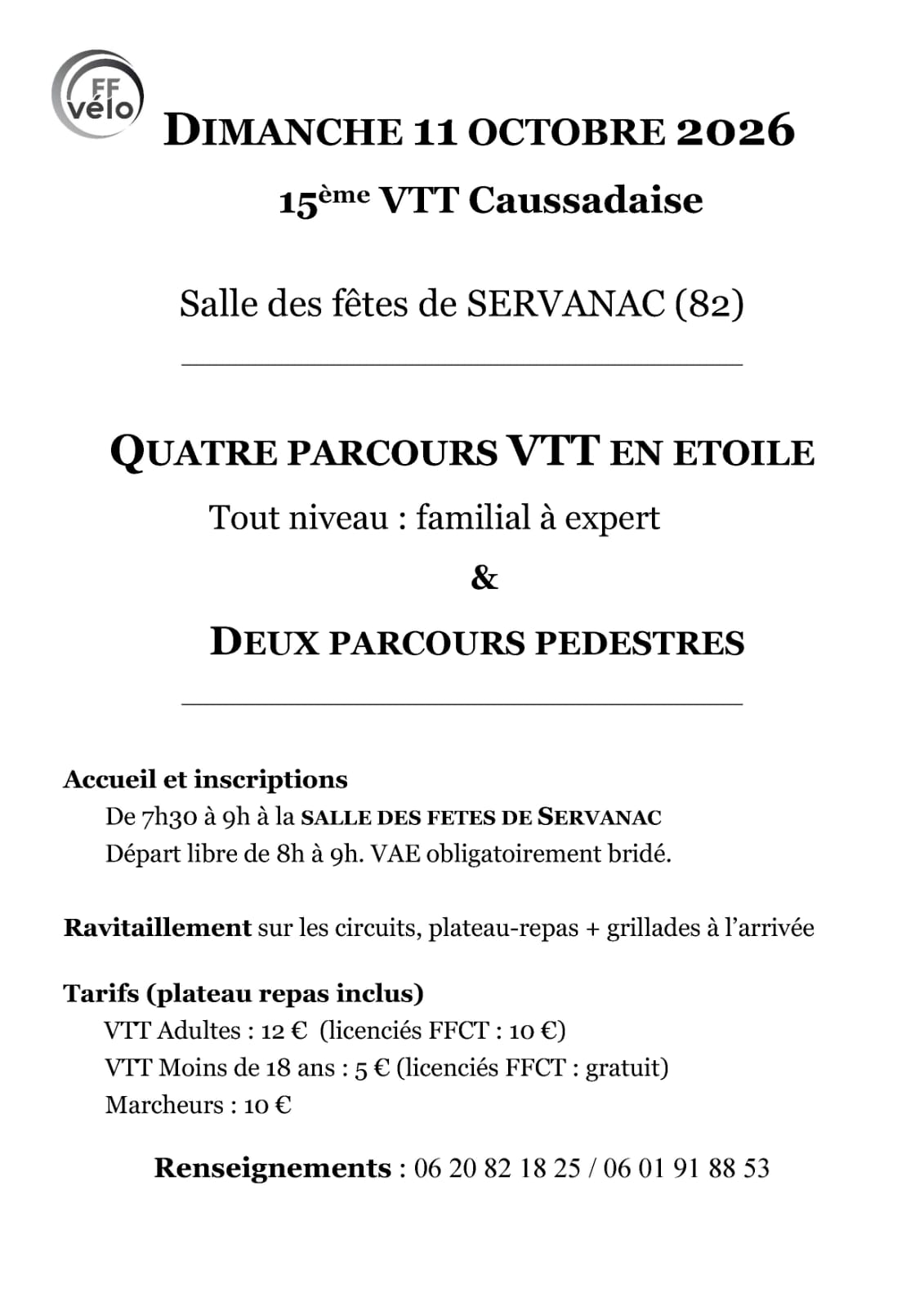 Affiche de La 15ème Rando Caussadaise VTT départ/arrivée à Servanac à Saint-Antonin-Noble-Val