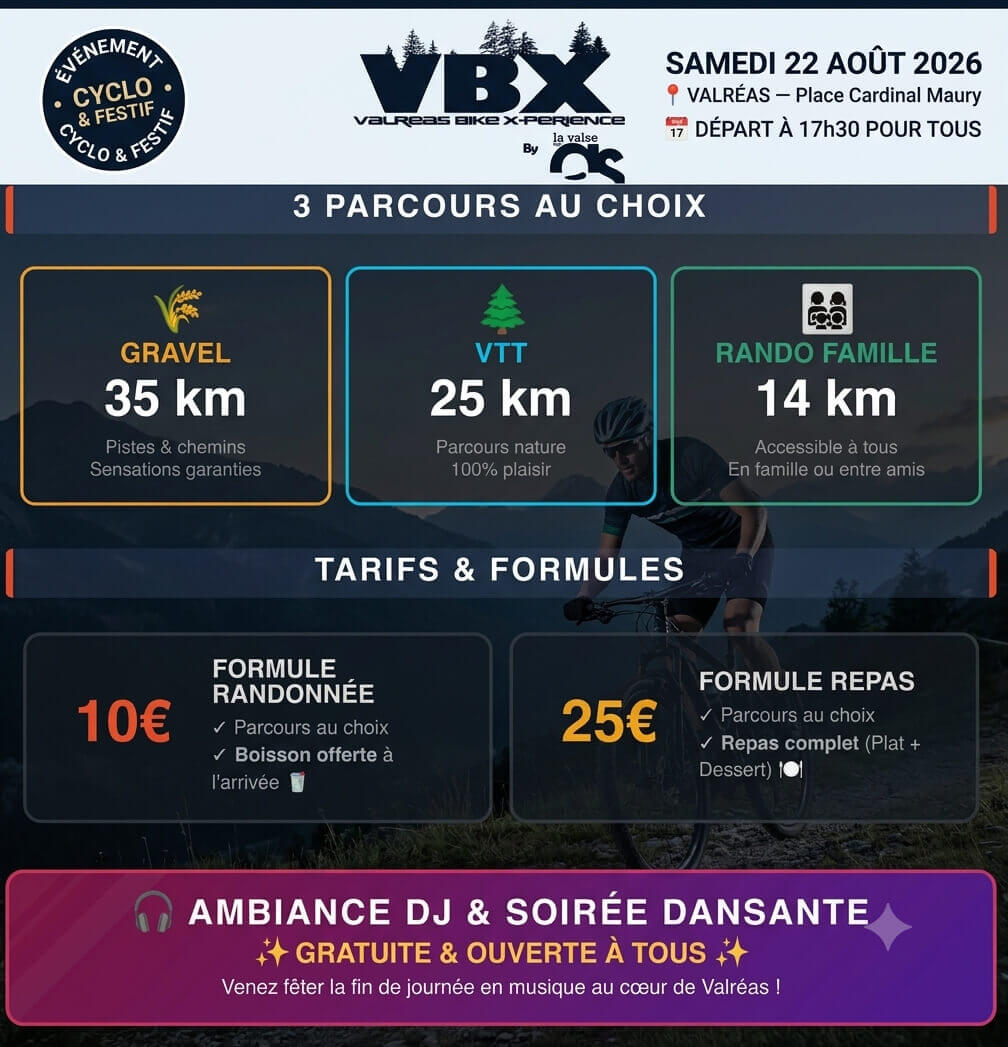 Affiche de VBX "Valréas Bike X-périence" (3ème édition) à Valréas