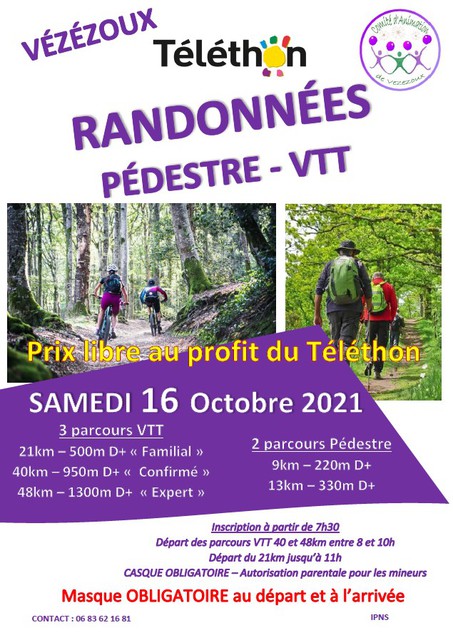 Affiche de Randonnées VTT / pédestre au profit du Téléthon (4ème  édition) à Vézézoux