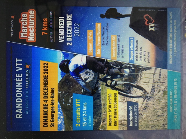 Affiche de Une randonnée VTT Téléthon 2022 à Saint-Georges-les-Bains