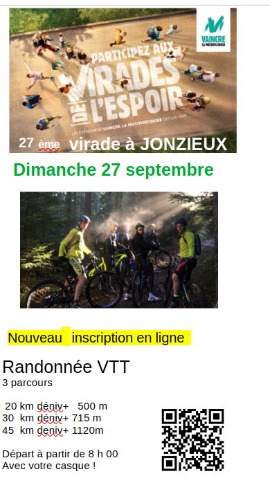 Affiche de Les virades de l'espoir (randonées VTT et pédestre) (26ème édition) à Jonzieux