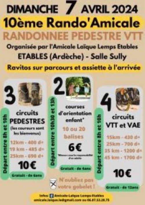 Affiche de La 10ème Rando'Amicale - VTT et Pédestre à Étables