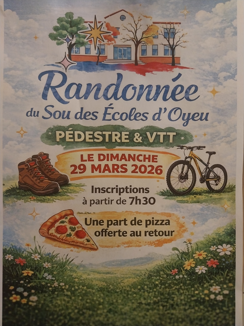 Affiche de La 12ème Randonnée pédestre et VTT du sou des écoles d'Oyeu à Oyeu