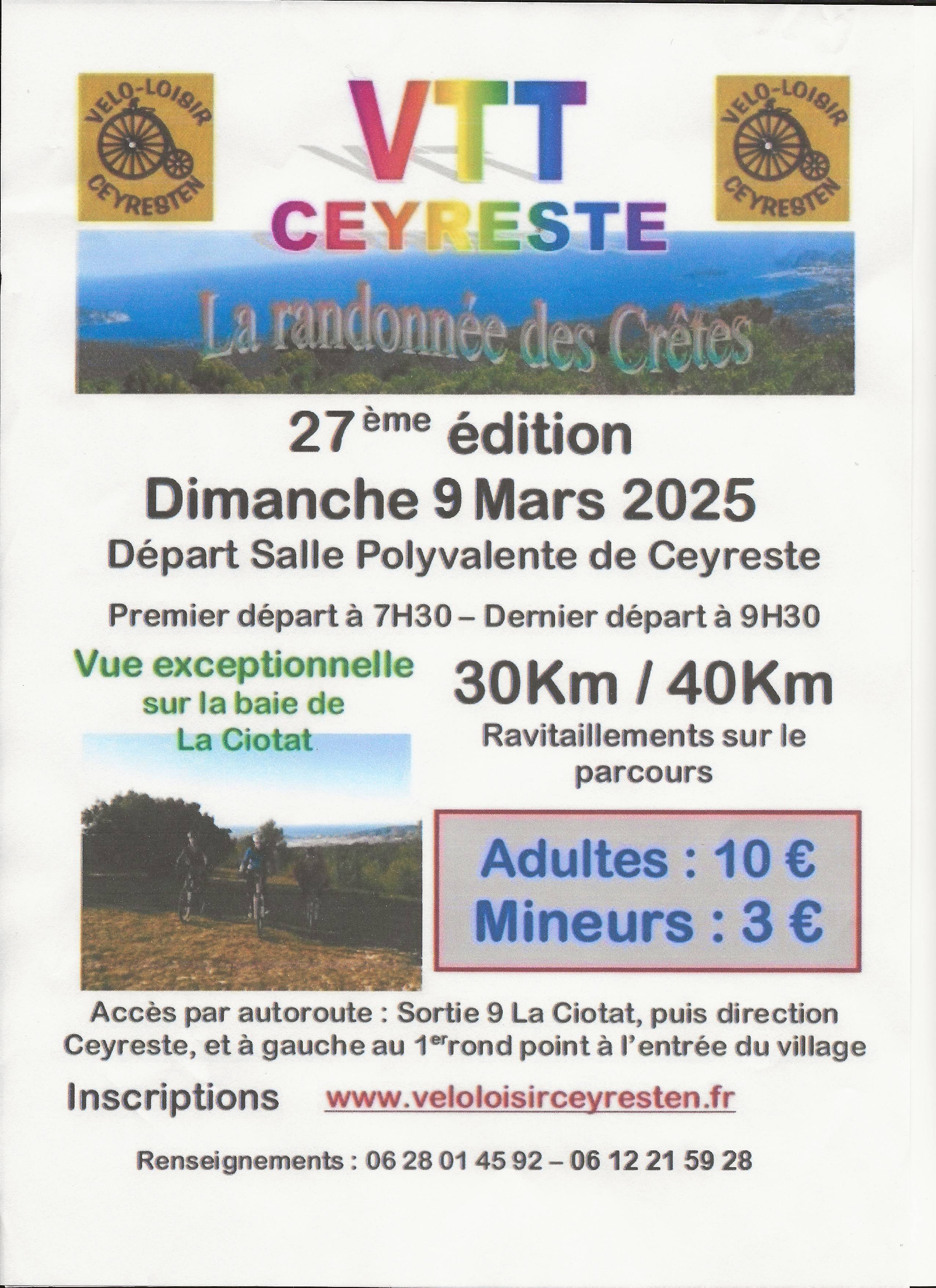 Affiche de La 27ème Rando VTT des Crêtes de Ceyreste à Ceyreste