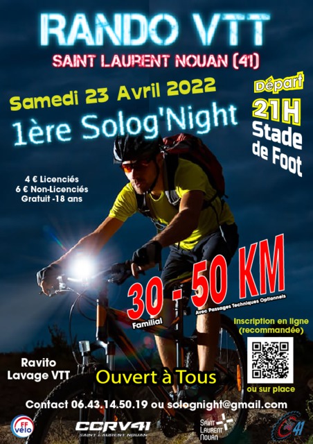 Affiche de 2è SOLOGNIGHT - Rando VTT Nocturne (1ère  édition) à Saint-Laurent-Nouan