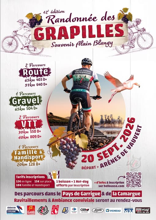 Affiche de La 12ème Randonnée des Grappilles ( Route, VTT, Gravel , famille et Handisport) à Vauvert